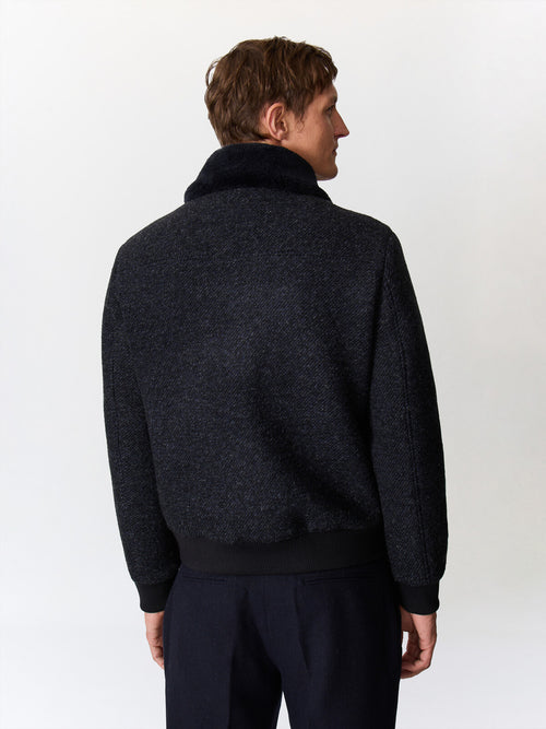 Blouson bleu indigo à col sherpa - Father & Sons   - 2 