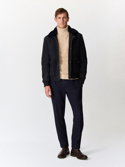 Blouson bleu indigo à col sherpa - Father & Sons   - 3 