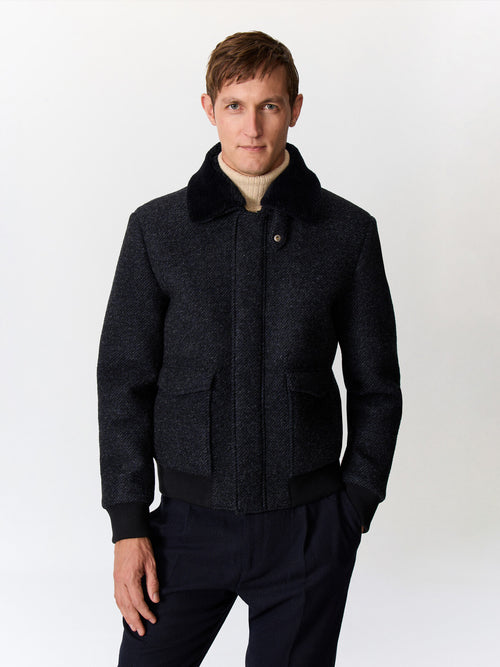 Blouson bleu indigo à col sherpa - Father & Sons   - 1 