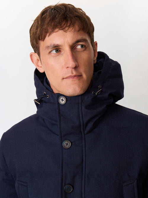 Parka matelassée bleu indigo à capuche - Father & Sons   - 1 