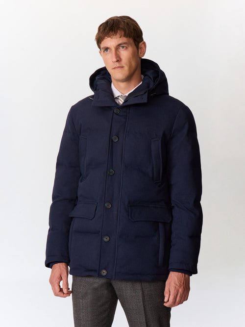 Parka matelassée bleu indigo à capuche - Father & Sons   - 3 