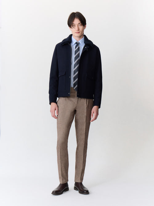 Blouson en laine mélangée bleu marine à col sherpa - Father & Sons   - 7 