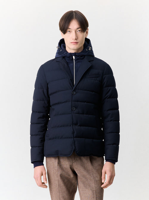 Veste matelassée bleu marine à capuche amovible - 1 - Father & Sons   - 5 