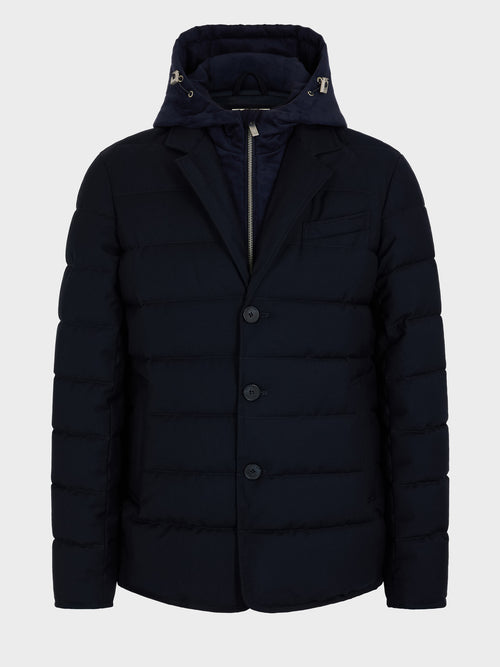 Veste matelassée bleu marine à capuche amovible - 1 - Father & Sons   - 5 