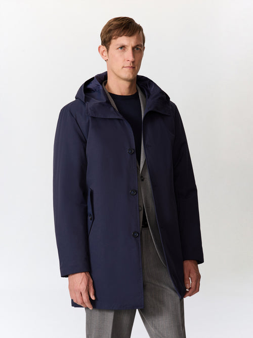 Parka bleu marine à capuche - Father & Sons   - 1 