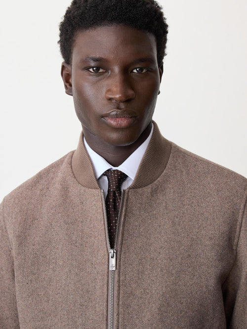 Blouson Teddy en laine mélangée marron - Father & Sons   - 3 