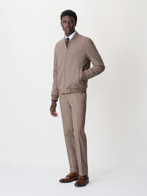 Blouson Teddy en laine mélangée marron - Father & Sons   - 4 