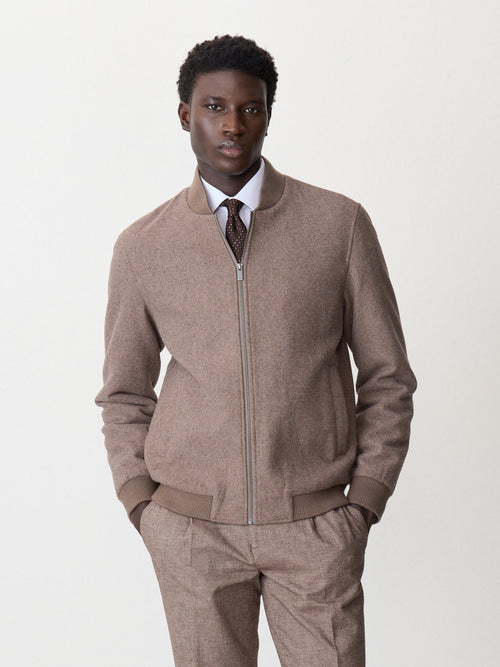 Blouson Teddy en laine mélangée marron - 1 - Father & Sons   - 9 