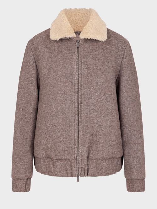 Blouson en laine mélangée marron à col sherpa - Father & Sons   - 6 