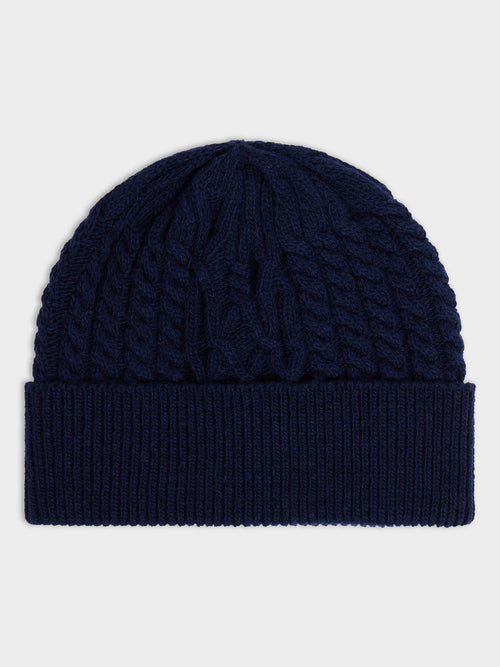 Bonnet en maille torsadée bleu indigo - 1 - Father & Sons   - 19 