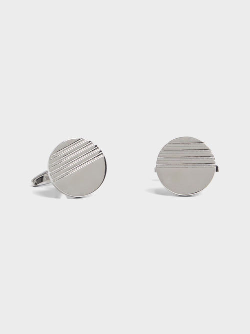 Boutons de manchettes ronds argentés avec stries - 1 - Father & Sons   - 7 