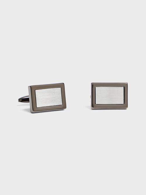 Boutons de manchettes rectangles argentés - 1 - Father & Sons   - 5 