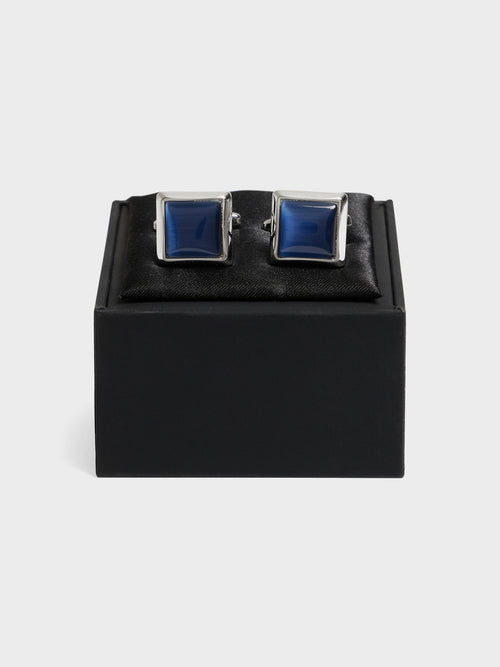 Boutons de manchettes carrés avec inserts bleu azur - 2 - Father & Sons   - 8 