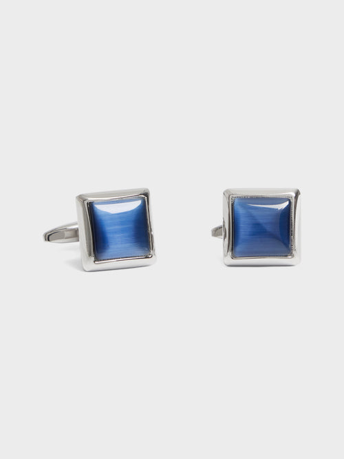 Boutons de manchettes carrés avec inserts bleu azur - 1 - Father & Sons   - 8 