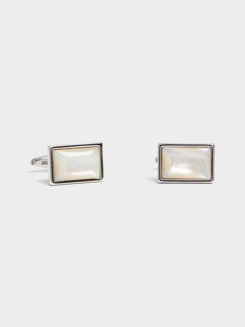 Boutons de manchettes rectangles avec inserts nacre - 1 - Father & Sons   - 6 