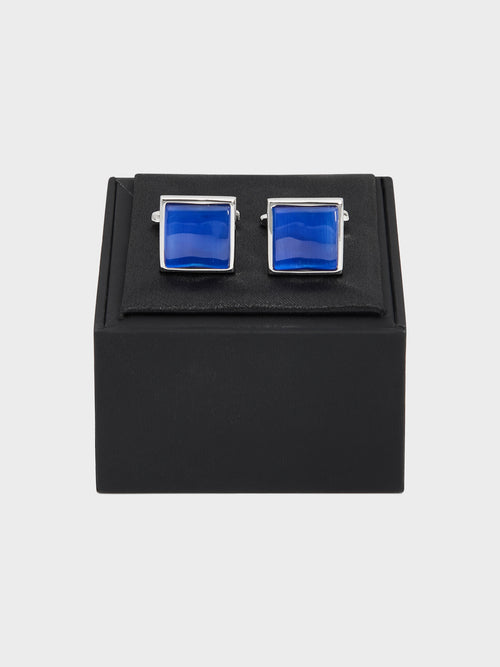 Boutons de manchettes carrés avec pierres bleu roi - Father & Sons   - 2 