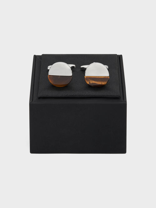 Boutons de manchettes ronds avec pierres camel - Father & Sons   - 2 
