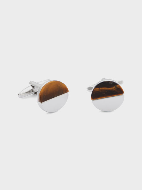Boutons de manchettes ronds avec pierres camel - Father & Sons   - 1 