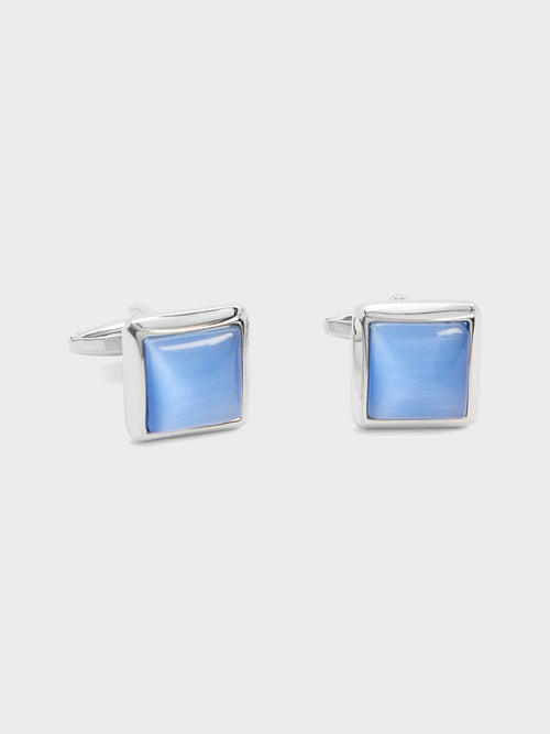 Boutons de manchettes carrés avec inserts bleu ciel - 1 - Father & Sons   - 9 