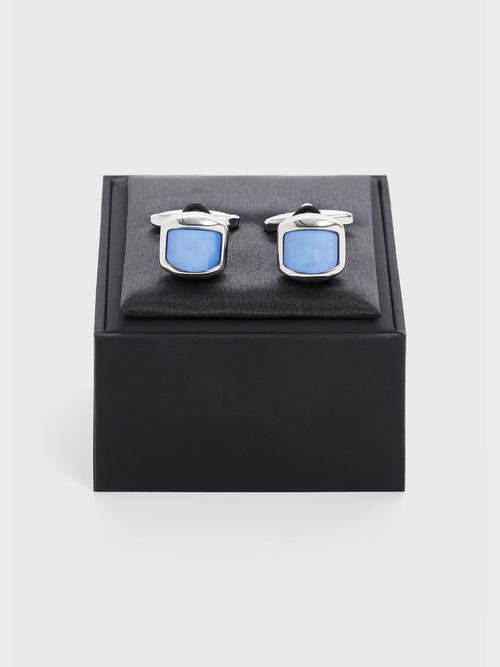 Boutons de manchettes carrés avec inserts pierres bleu ciel - 2 - Father & Sons   - 10 