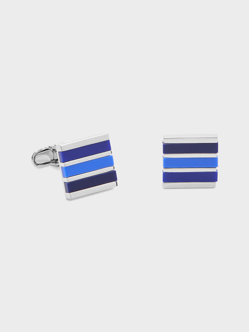 Boutons de manchettes carrés avec inserts bleus - 1 - Father & Sons   - 11 