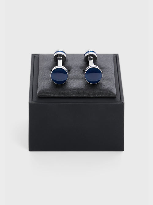 Boutons de manchettes ronds avec inserts bleu marine - 2 - Father & Sons   - 13 