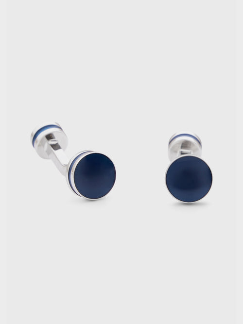 Boutons de manchettes ronds avec inserts bleu marine - 1 - Father & Sons   - 13 