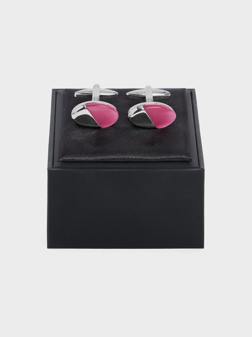 Boutons de manchettes ovales avec inserts pierres roses - 2 - Father & Sons   - 14 