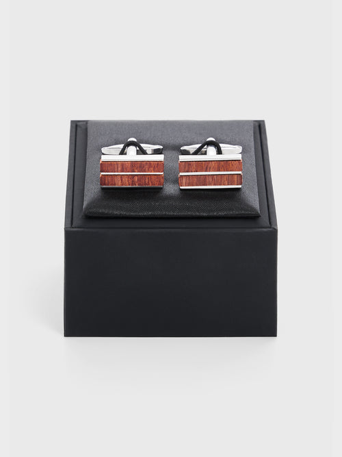 Boutons de manchettes rectangles avec inserts bois - 2 - Father & Sons   - 8 