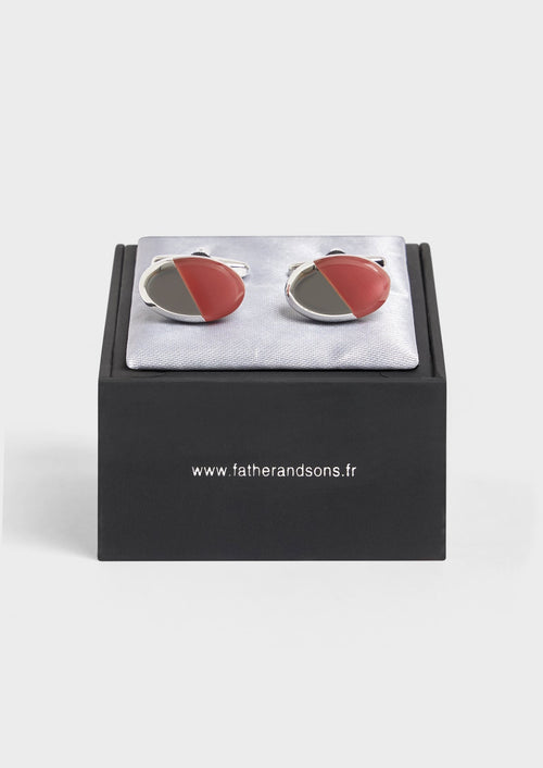 Boutons de manchettes ovales argent avec pierres rose pâle - 2 - Father & Sons   - 9 