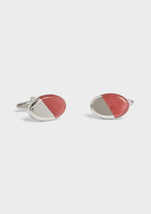 Boutons de manchettes ovales argent avec pierres rose pâle - 1 - Father & Sons   - 9 