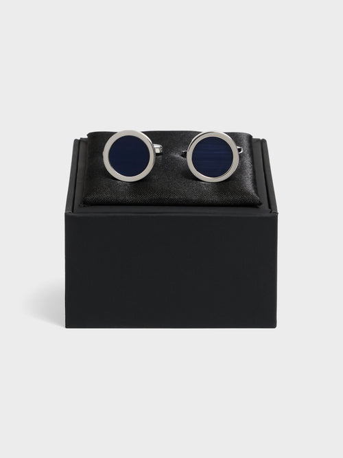 Boutons de manchettes ronds avec inserts bleu marine - 2 - Father & Sons   - 2 