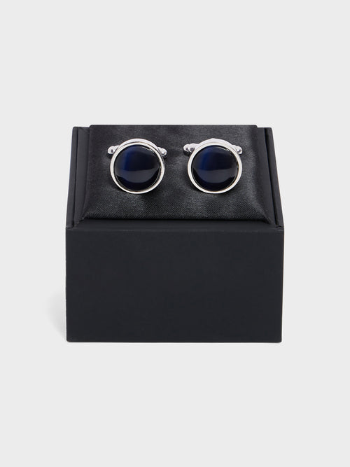 Boutons de manchettes ronds avec pierres bleu marine - Father & Sons   - 2 