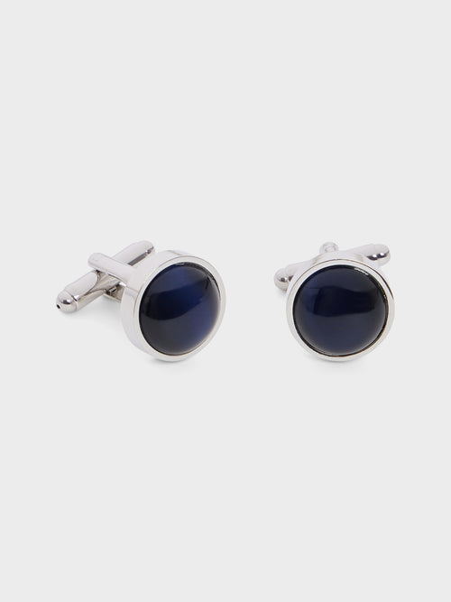 Boutons de manchettes ronds avec pierres bleu marine - Father & Sons   -  