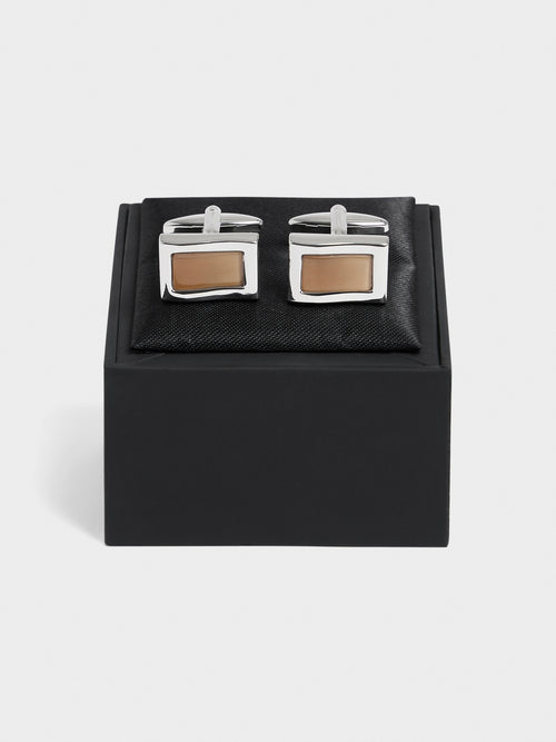 Boutons de manchettes rectangles avec inserts marron - 2 - Father & Sons   - 14 