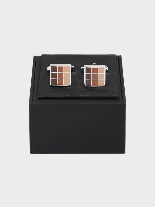 Boutons de manchettes carrés avec inserts marron - Father & Sons   - 2 