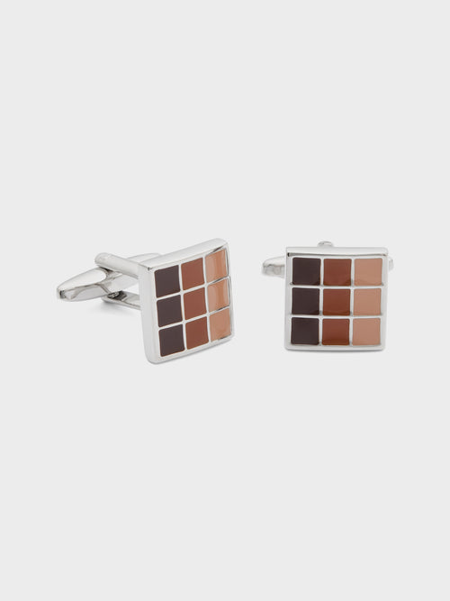 Boutons de manchettes carrés avec inserts marron - Father & Sons   - 1 