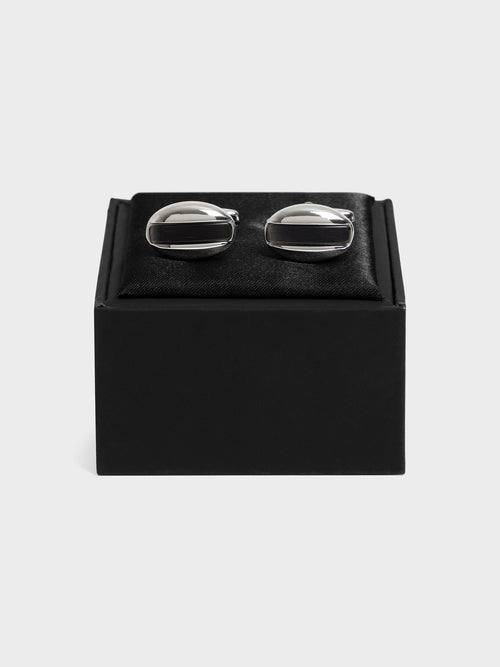 Boutons de manchettes ovales avec inserts noirs - 2 - Father & Sons   - 3 