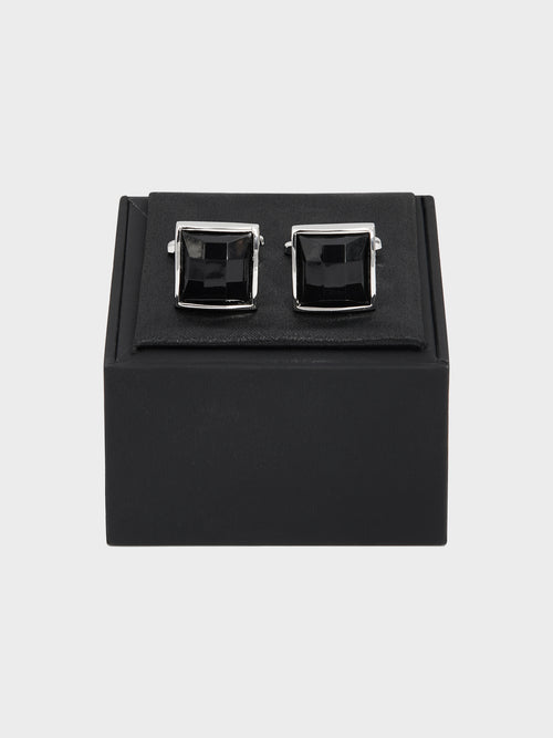 Boutons de manchettes carrés avec pierres noires - Father & Sons   - 2 