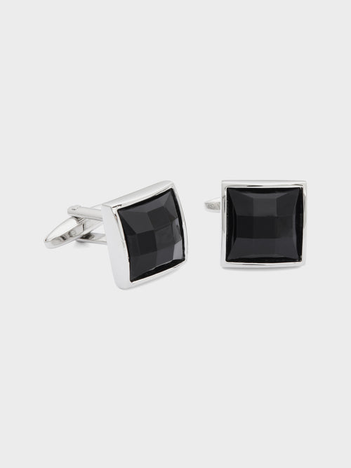 Boutons de manchettes carrés avec pierres noires - Father & Sons   - 1 