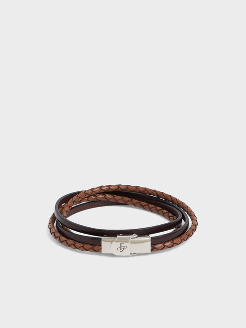 Bracelet en cuir tressé camel - 1 - Father & Sons   - 3 