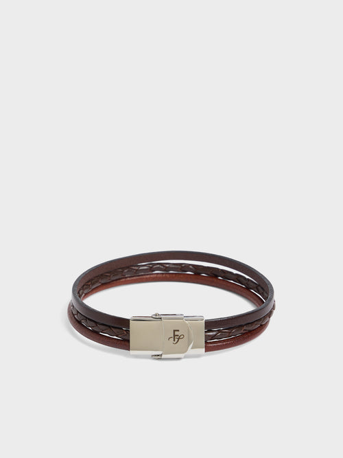 Bracelet en cuir tressé marron - 1 - Father & Sons   - 5 