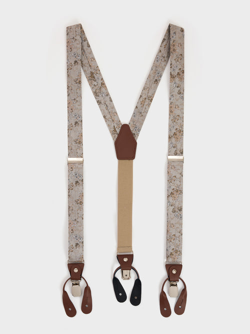 Bretelles en soie mélangée à motif fleuri beige - Father & Sons   -  