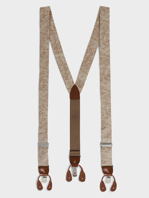 Bretelles en coton et soie beiges à motif fleuri - 1 - Father & Sons   - 8 