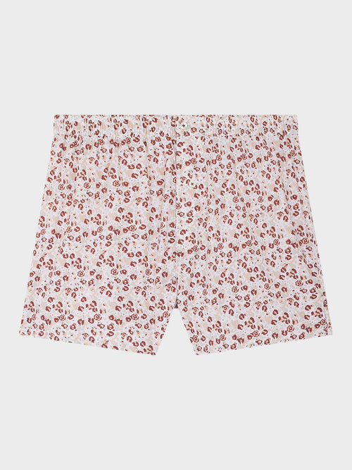 Caleçon en coton à motif fleuri terracotta - 1 - Father & Sons   - 2 