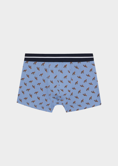 Boxer en coton stretch bleu indigo à motifs renards orange - Father & Sons   - 1 