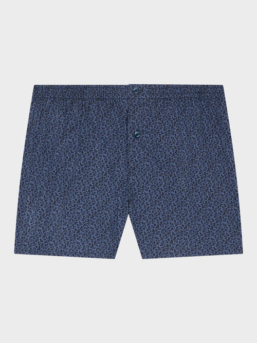Caleçon en coton bleu indigo à motif fleuri - 1 - Father & Sons   - 14 