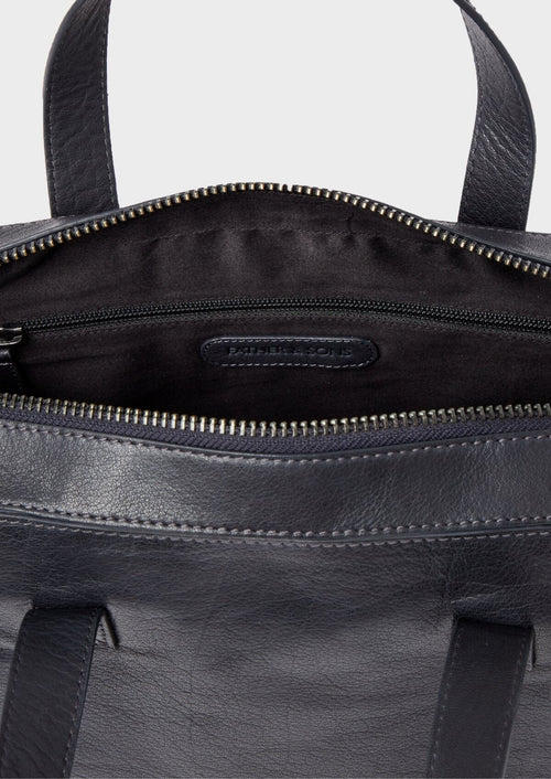 Sac ordinateur en cuir bleu marine - Father & Sons   - 3 