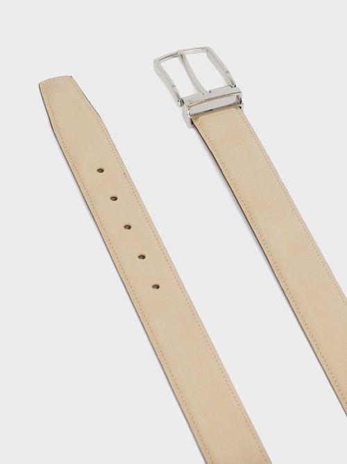 Ceinture ajustable en cuir nubuck beige - Father & Sons   - 2 