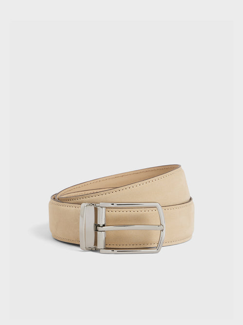 Ceinture ajustable en cuir nubuck beige - Father & Sons   - 1 